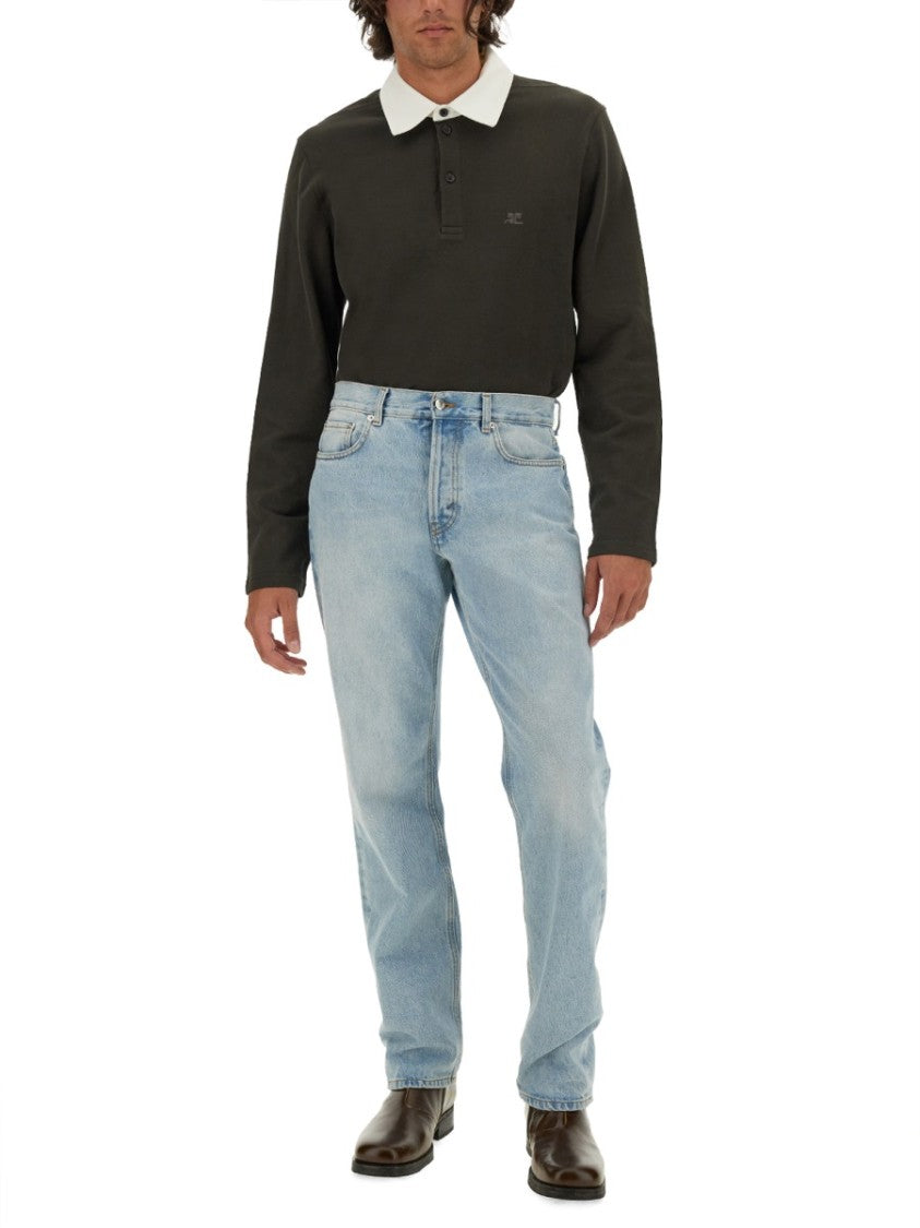 Courrèges Long-Sleeved Cotton Polo With Contrasting Collar