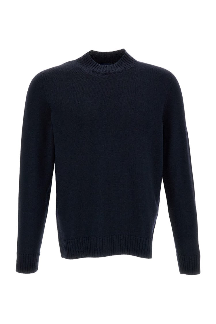 Drumohr Blue Plain-Knit Wool Turtleneck Sweater