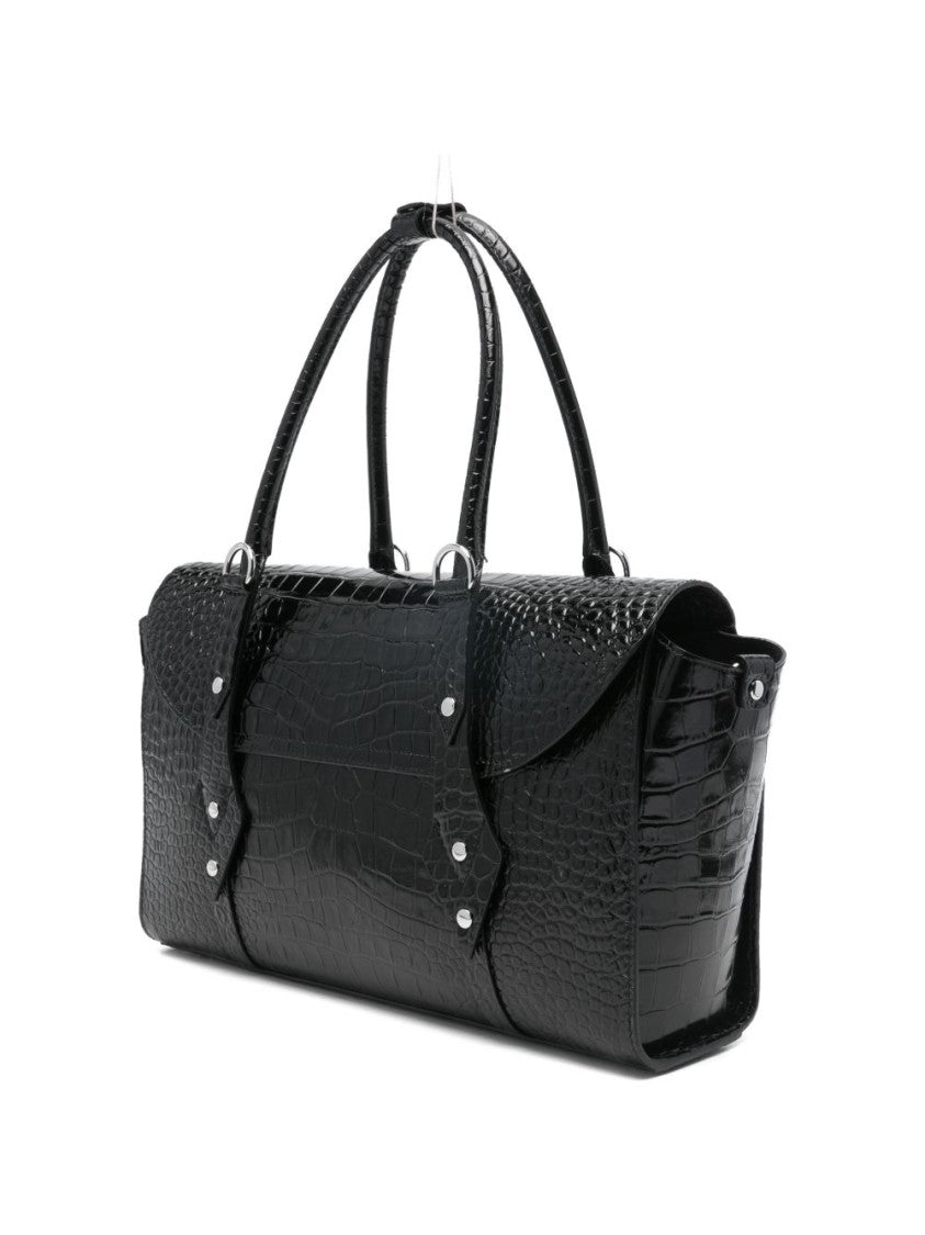Vivienne Westwood Black Croc Embossed Top Handle Bag