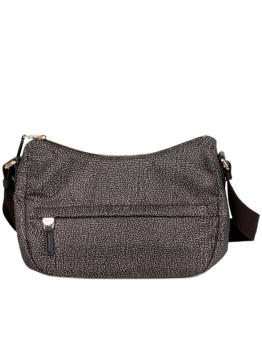 Borbonese Luna Small Curved Pebble Leather Shoulder Bag
