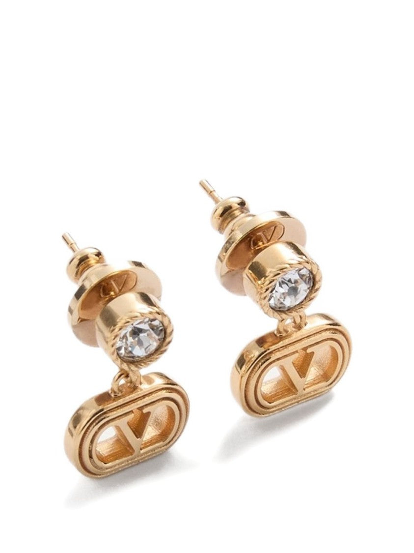 Valentino Garavani Gold Oval Metal Crystal V Earrings