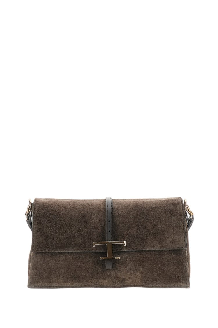Tod's Brown Flap T Timeless Small Suede Bag