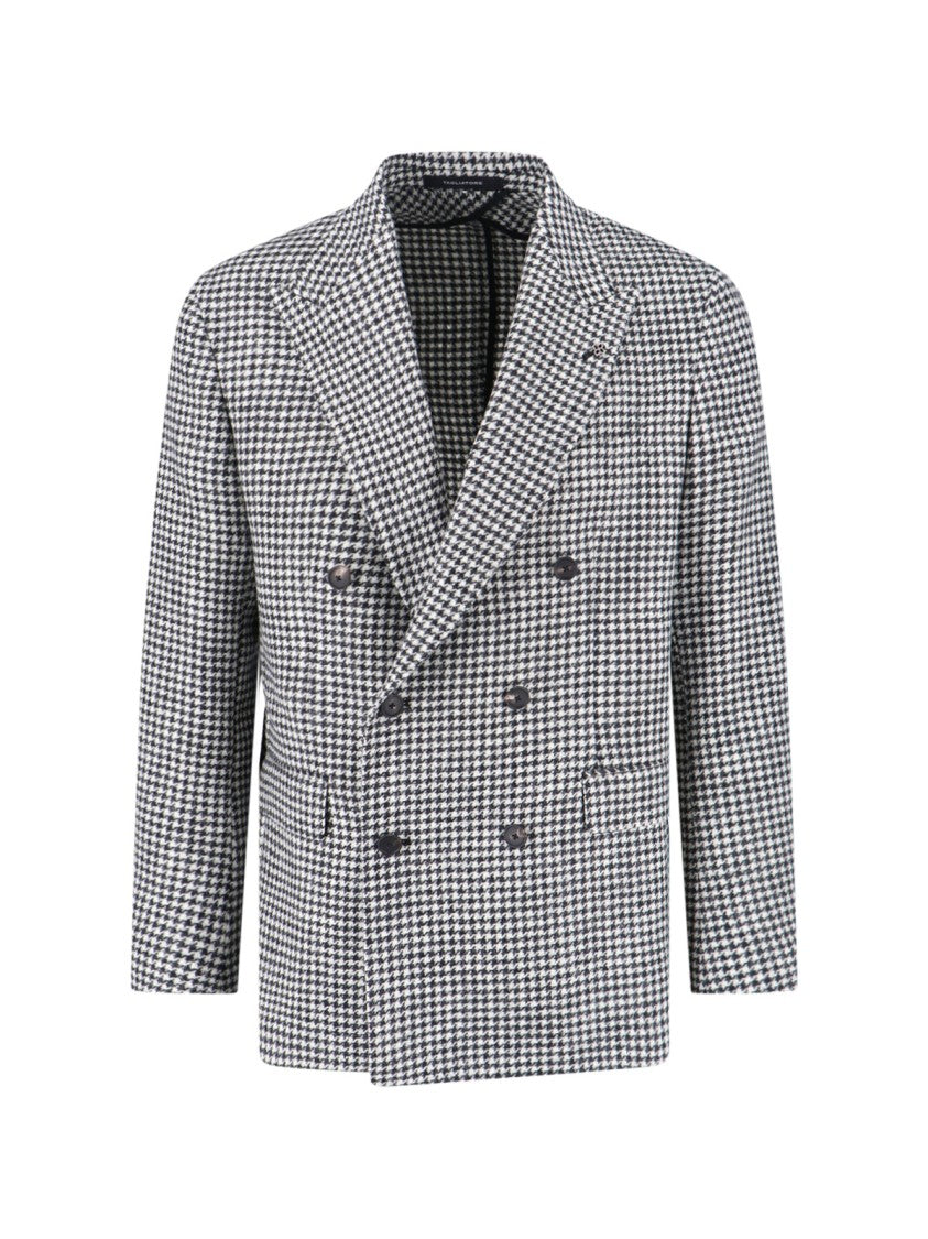 Tagliatore Double-Breasted Houndstooth Blazer With Peak Lapels