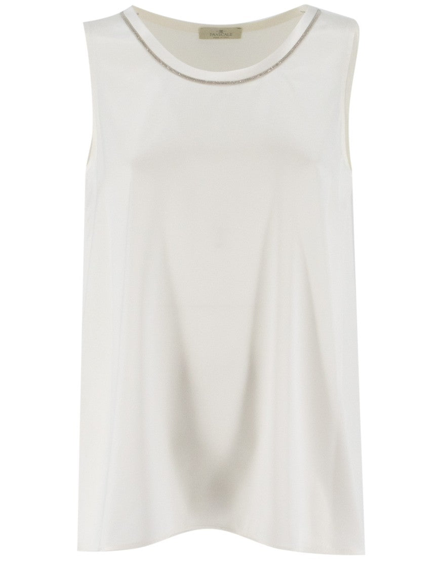 Panicale Crew Neck Silk Top With Luminous Detailing