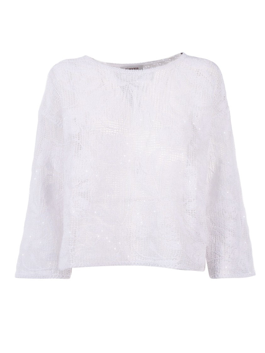 Kangra Cashmere Semi Sheer Sequined Embroidered Top