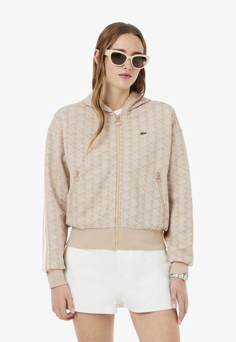 Lacoste Beige Monogram Jacquard Hoodie