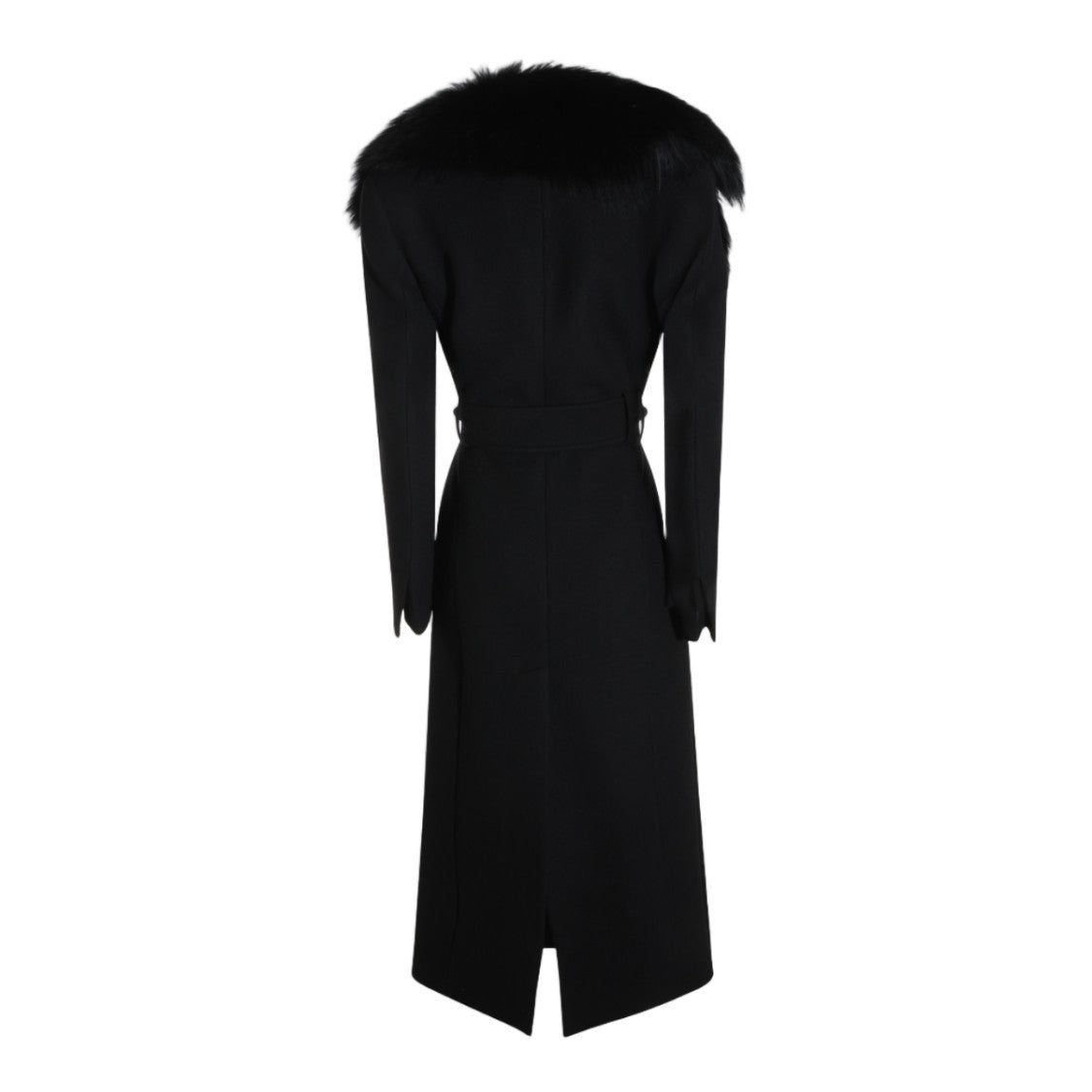 Blumarine Long Tailored Coat With Dramatic Fur Collar