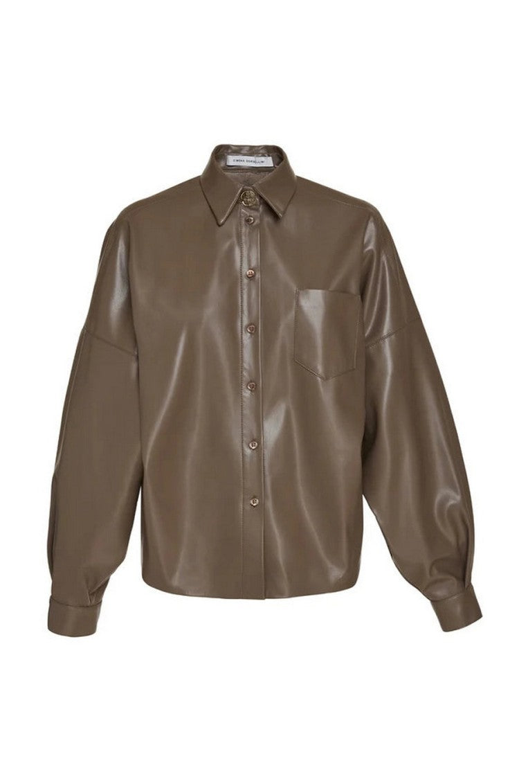 Simona Corsellini Brown Leather Point-Collar Shirt