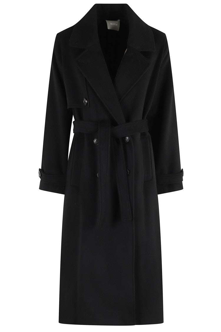 Kiltie Denver Revere Collar Long Coat In Luxurious Black Wool-Cashmere Blend