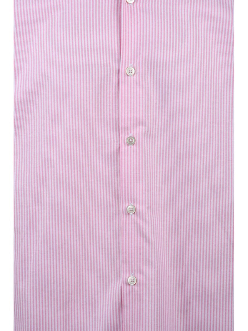 Ghirardelli White And Pink Striped Regular Fit Shirt