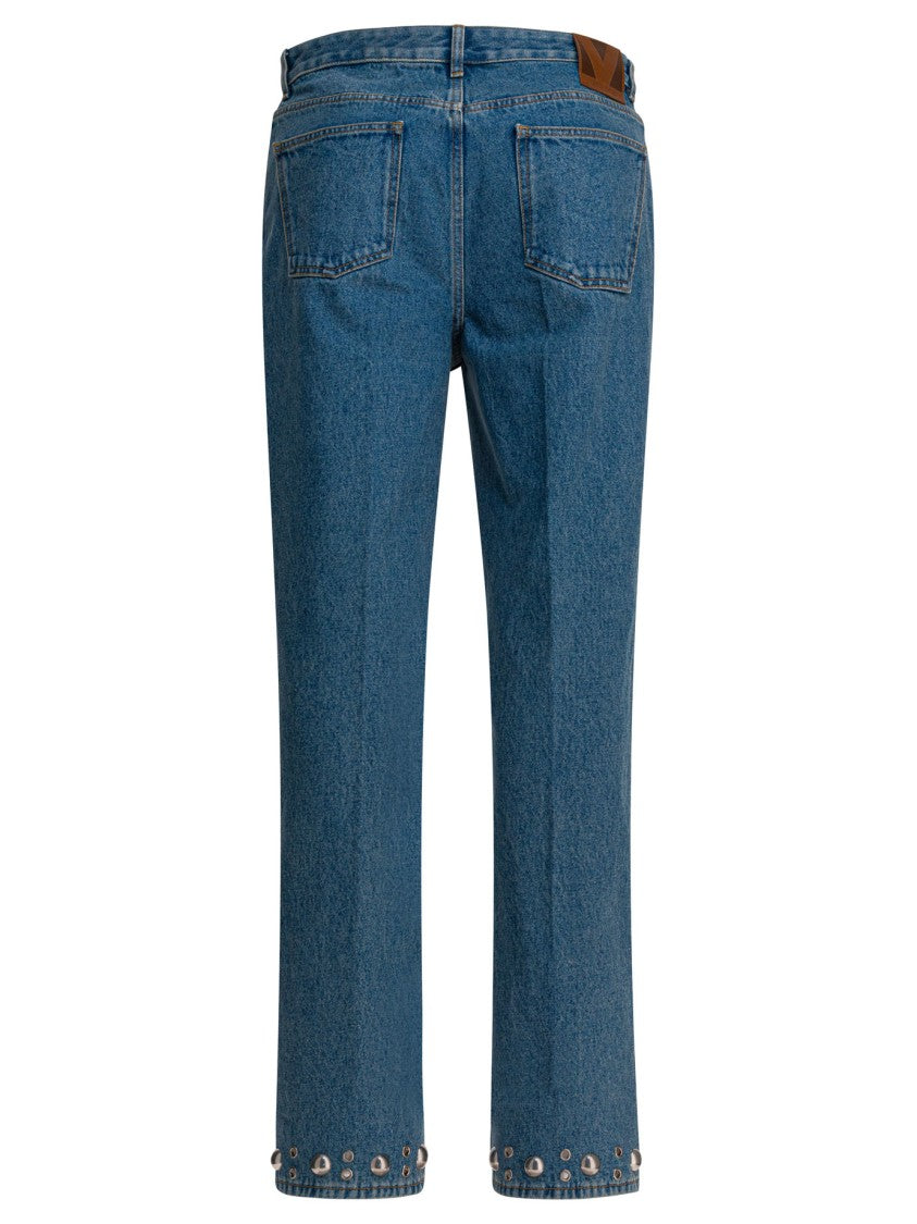 Valentino Straight-Leg Denim Jeans With Metallic Cabochon Accents