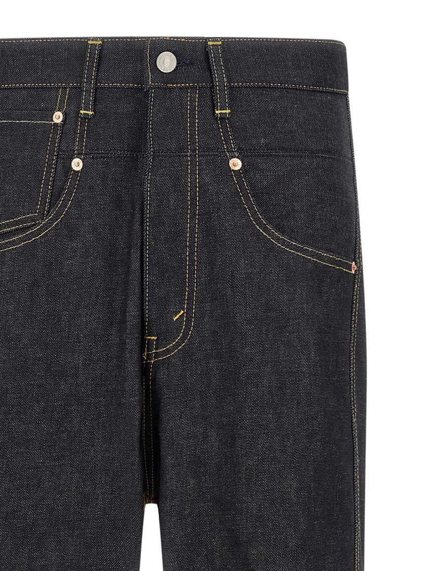 Junya Watanabe Cotton Denim Jeans With Corduroy Back And Contrast Stitching