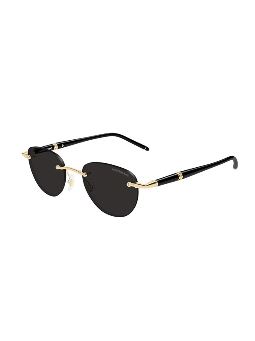 Montblanc Rimless Black Metal Sunglasses With Gold Accents