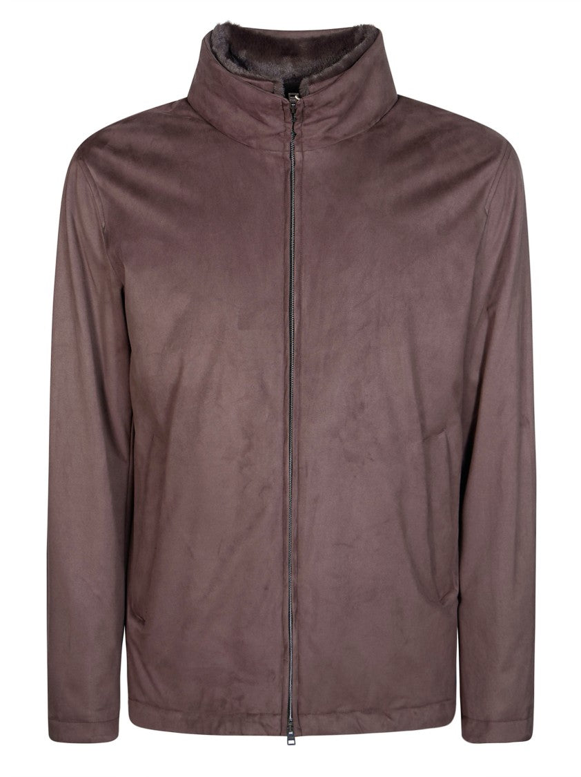 Herno Suede-Texture Brown Plush-Lined Jacket