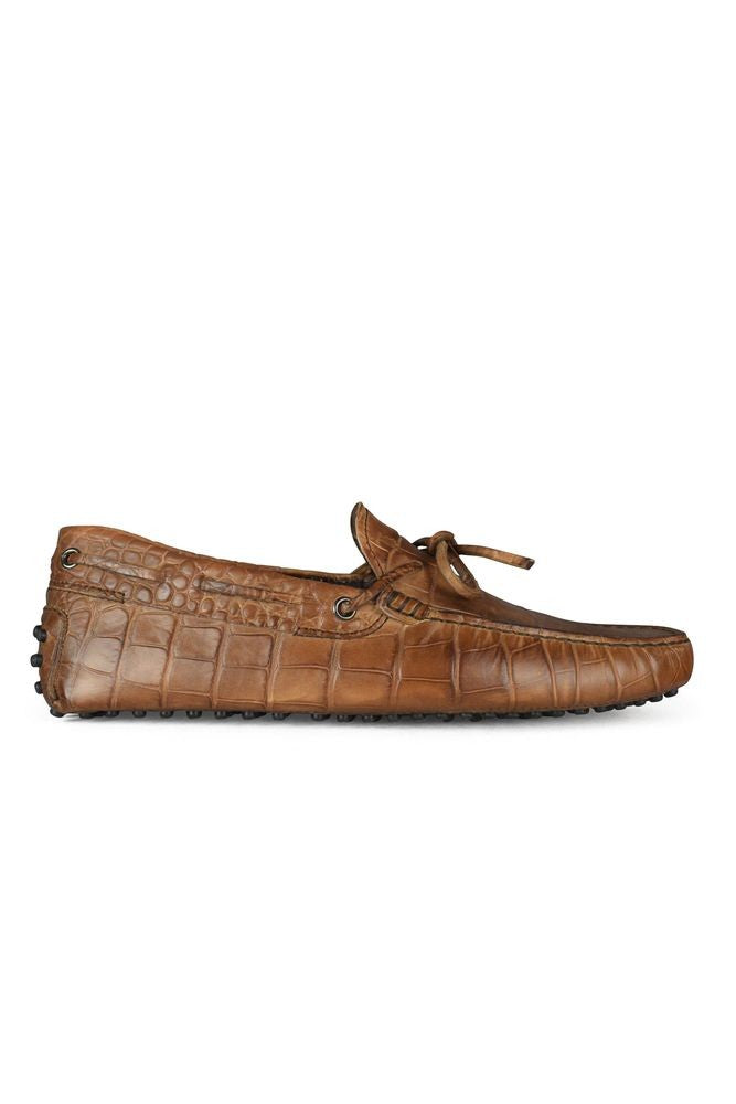 Tod's Crocodile-Effect Brown Leather Loafers