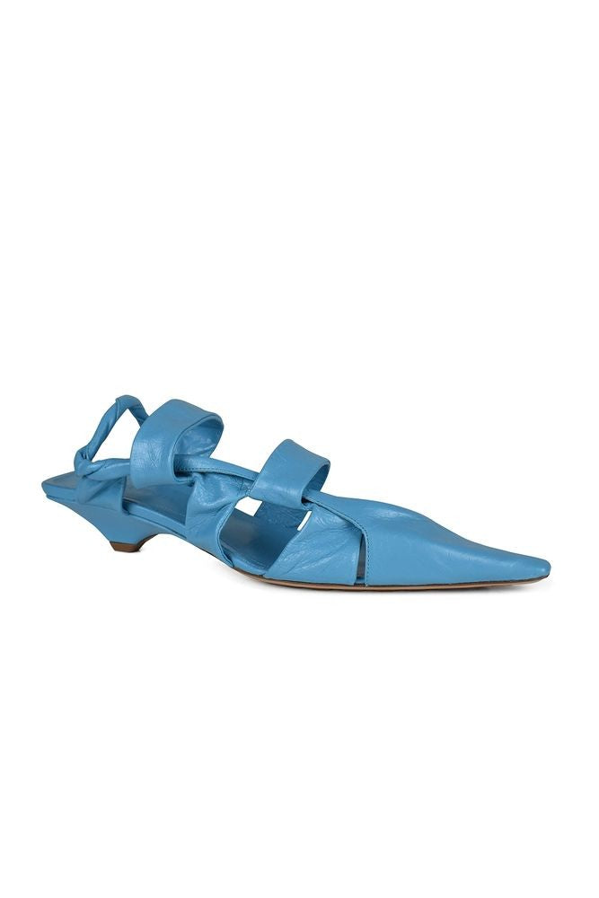 Bottega Veneta Pointed-Toe Blue Leather Sandals With Slingback Strap