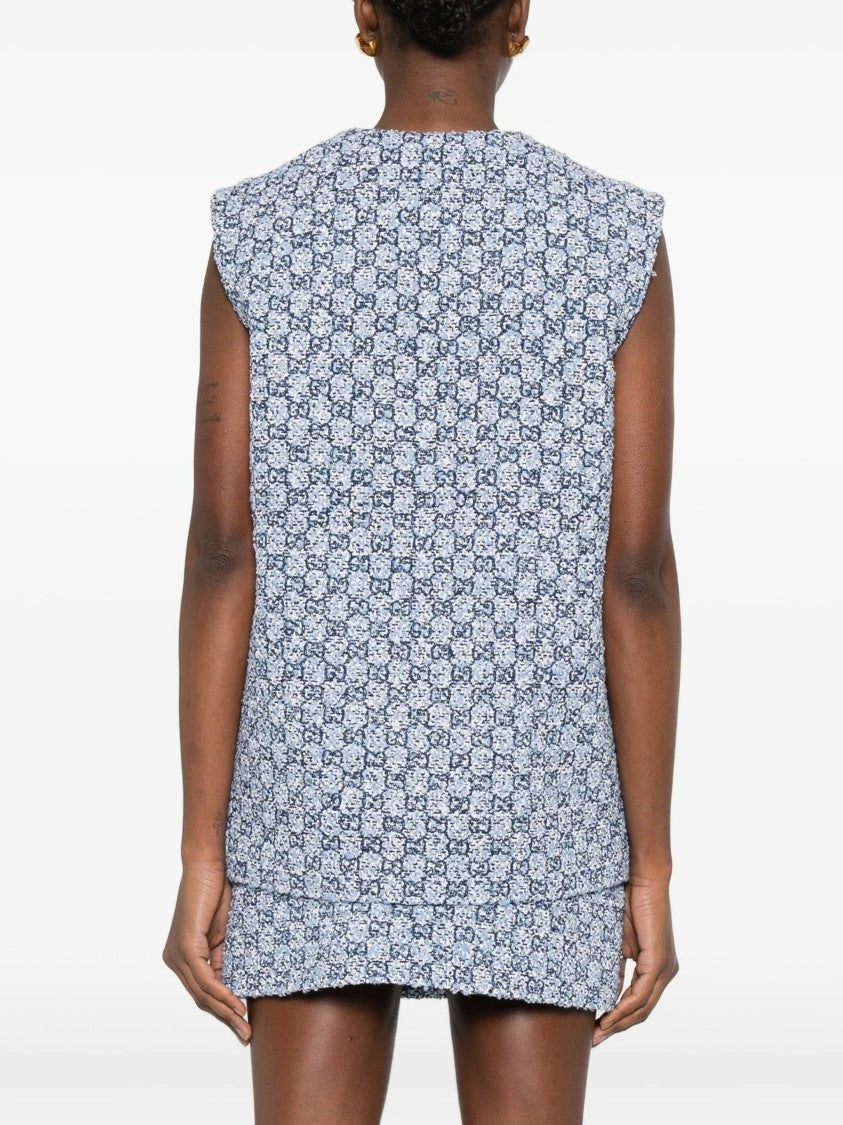 Gucci Blue/White Gilet Gg Tweed Boxy Gilet