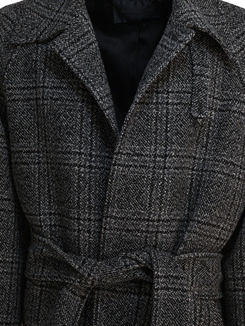 Balenciaga Single-Breasted Oversized Raglan Coat In Vintage Check Wool