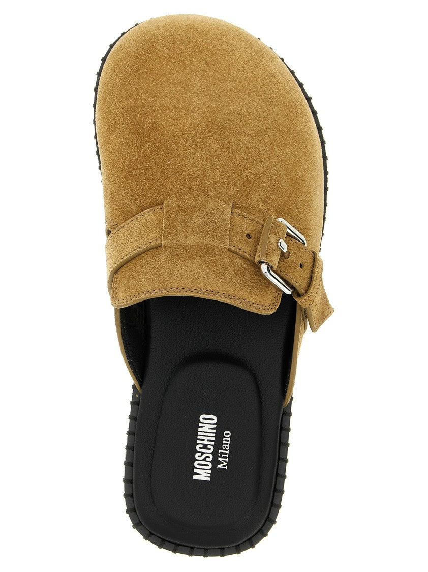 Moschino Brown Suede Sabots With Adjustable Buckle