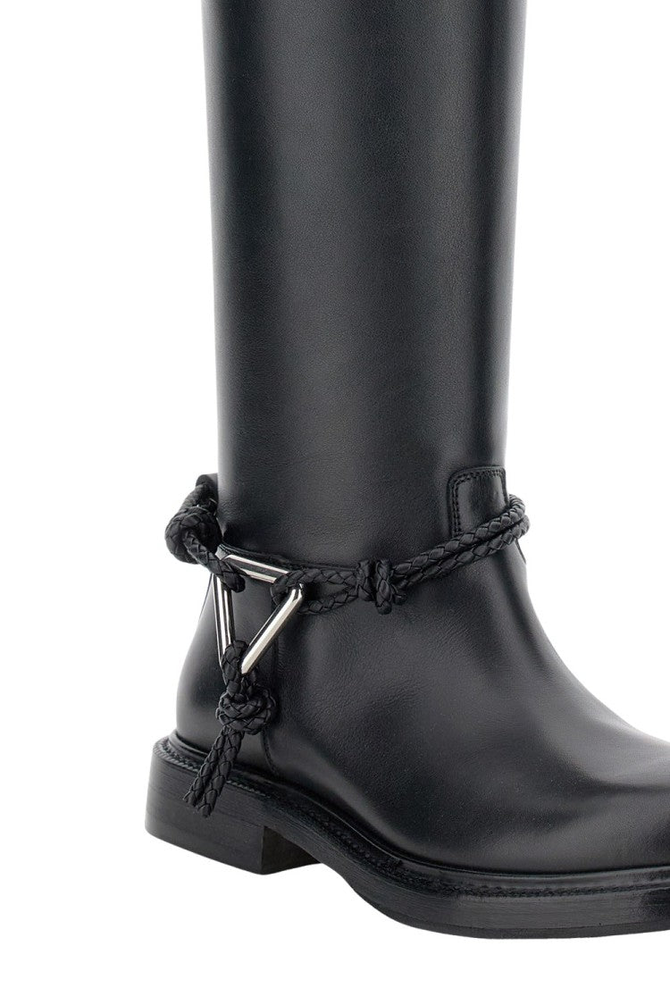 Bottega Veneta Mid-High Full-Grain Leather Boot With Braided Strap