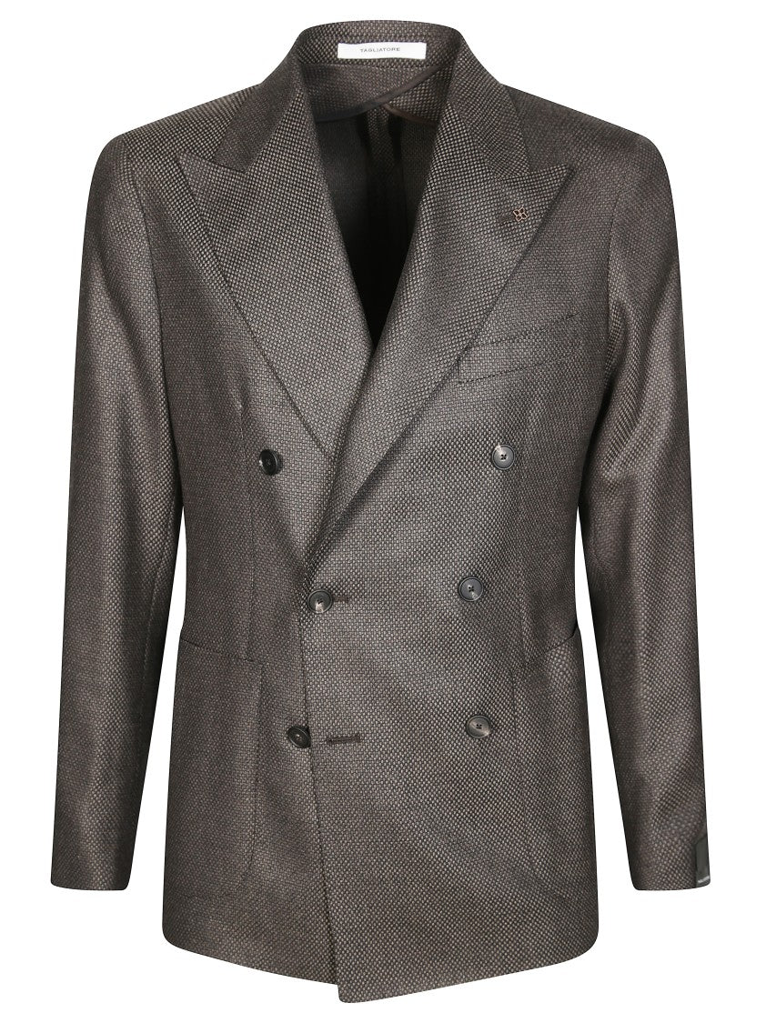 Tagliatore Double-Breasted Textured Blazer With Checkered Pattern