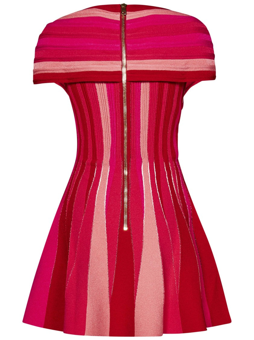 Balmain Tricolor Flared Mini Dress With Ribbed Details
