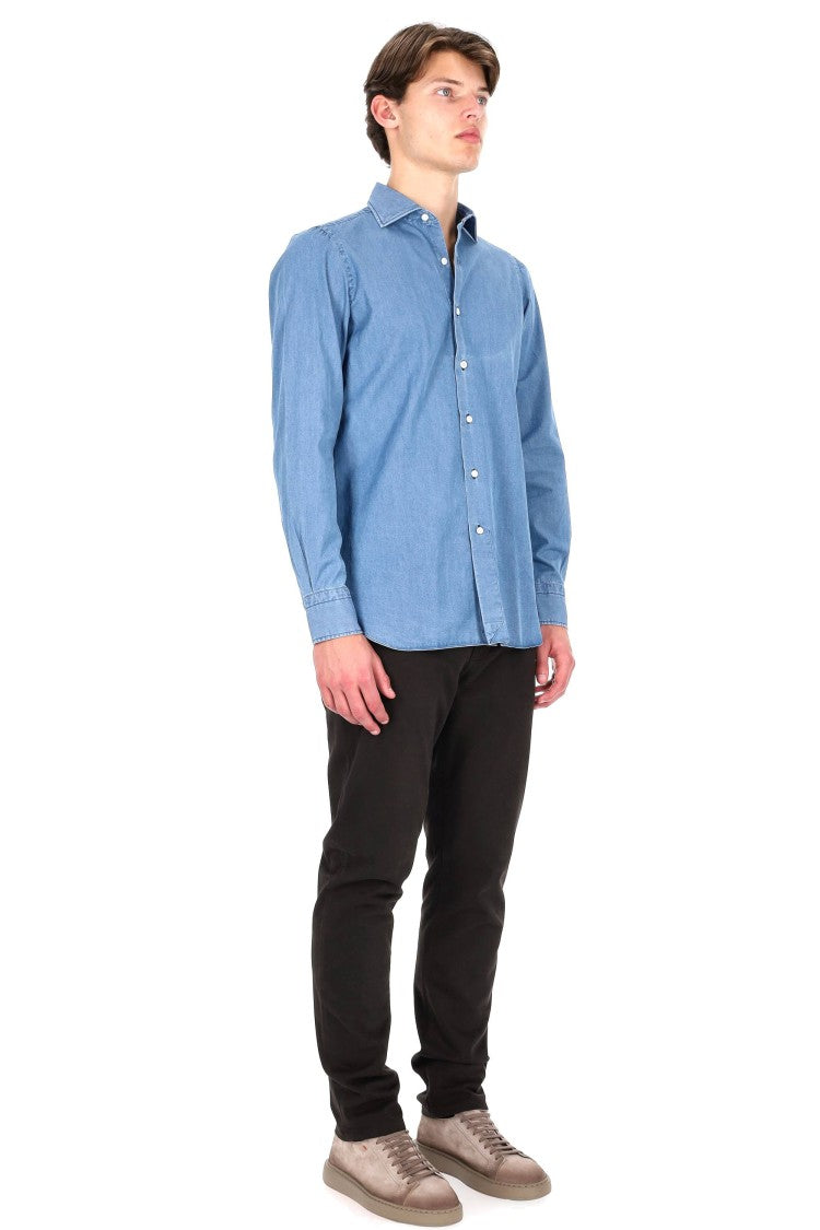 Finamore Napoli Line Washed Denim Tailored Shirt