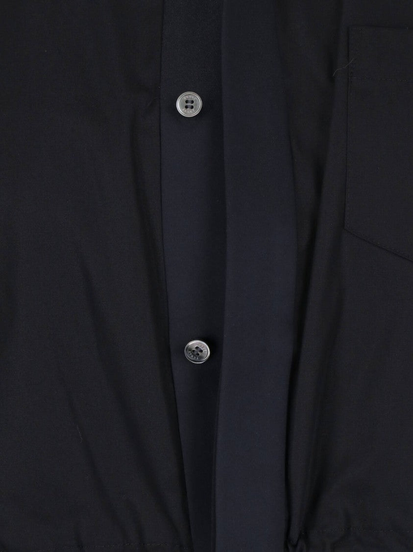 Sacai Pleated Black Midi Dress With Classic Collar