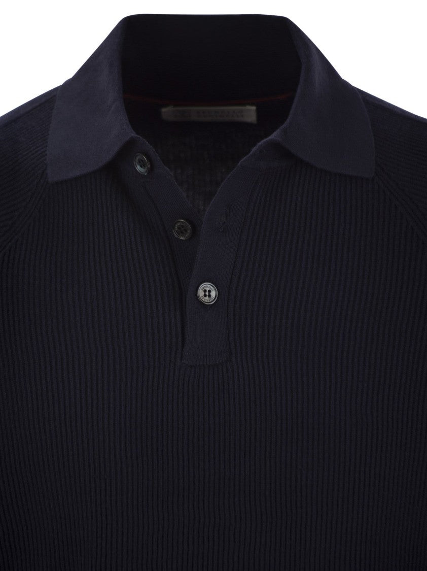 Brunello Cucinelli Cotton Rib Knit Polo Shirt