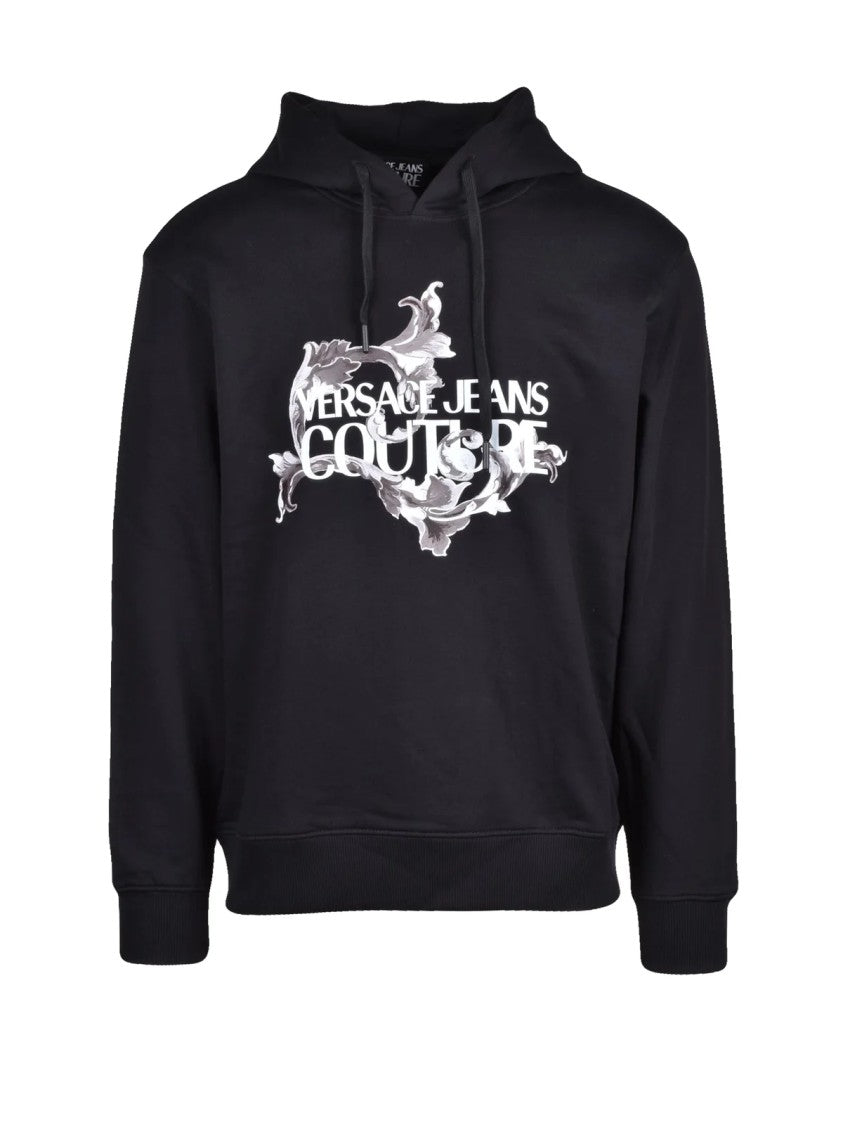 Versace Jeans Couture Black Graphic Logo Design Cotton Hoodie