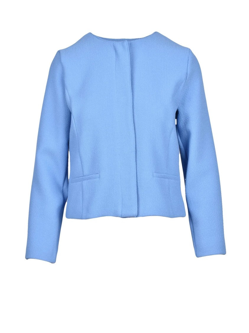 Emme By Marella Light Blue Cropped Cotton-Blend Jacket