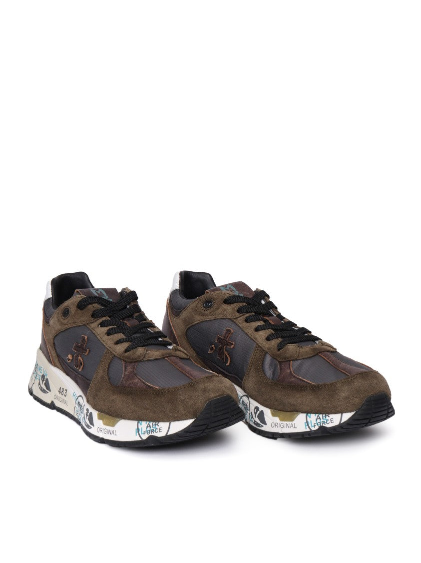 Premiata Sporty Calf Leather And Nylon Sneakers With Unique Printed Sole