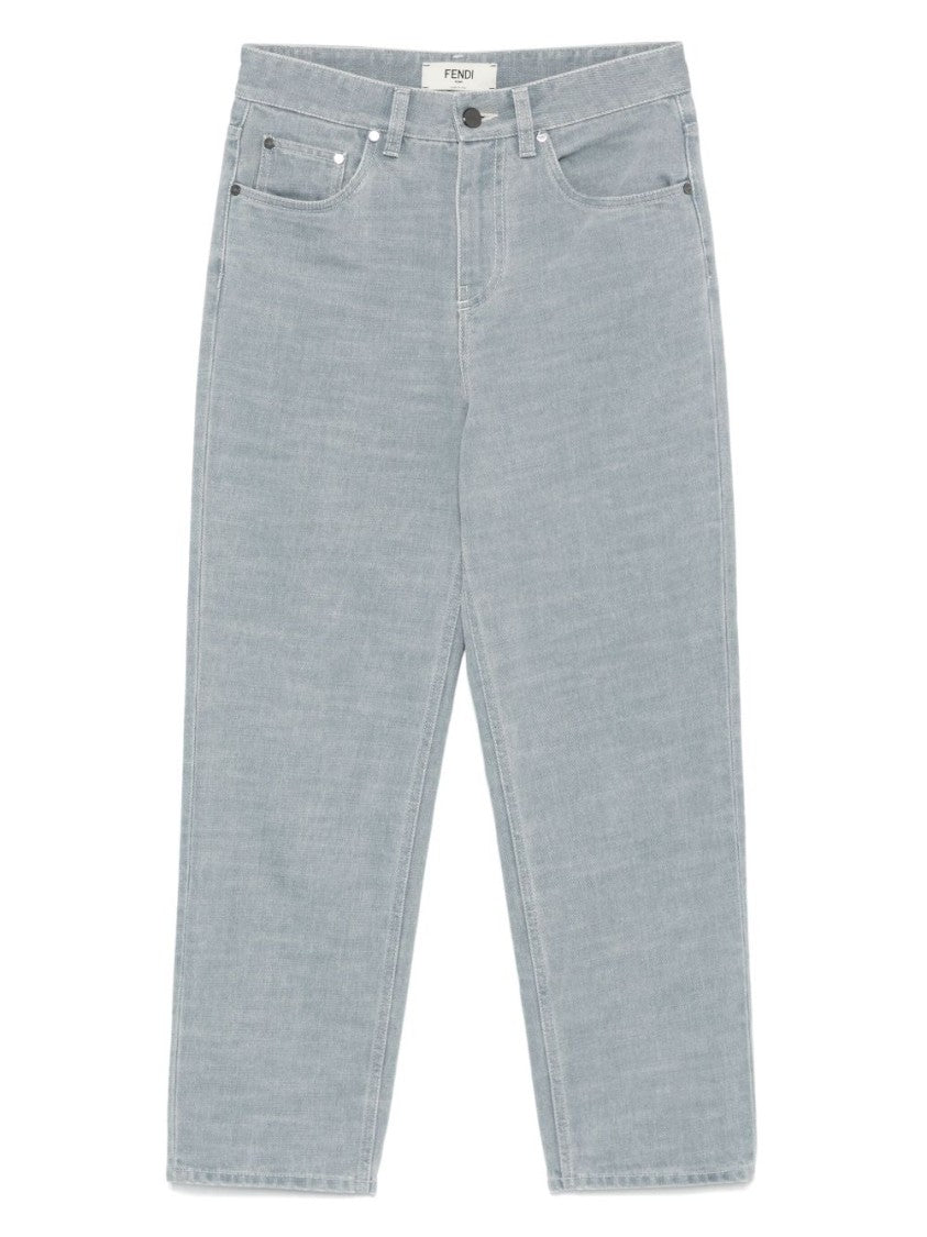 Fendi Straight-Fit Denim Trousers With Iconic Fendi Patch