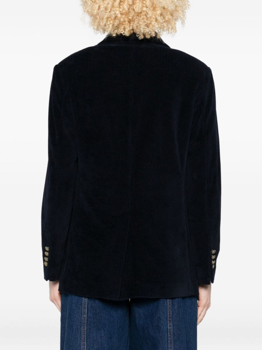 Circolo 1901 Double-Breasted Blue Jacket With Corduroy Texture