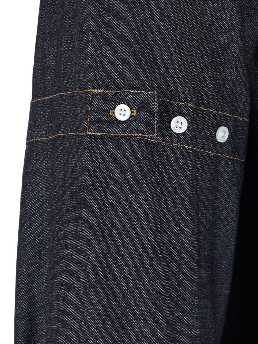 Thom Browne Dark Blue Denim Shirt With Multicolor Tab Detail