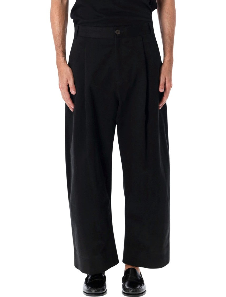 Studio Nicholson High-Waist Pleated Wide-Leg Cropped Pants