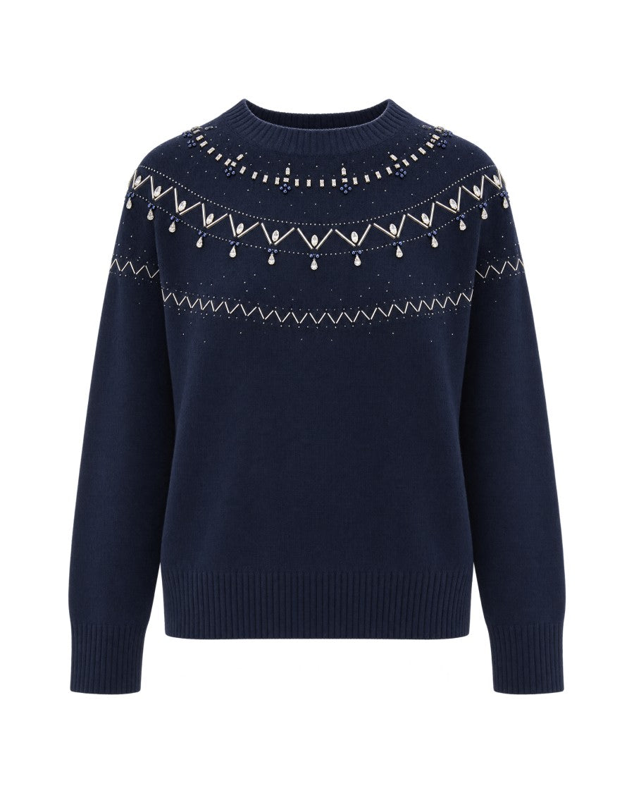 Liu Jo Gray Melange Crystal Embellished Knit Sweater