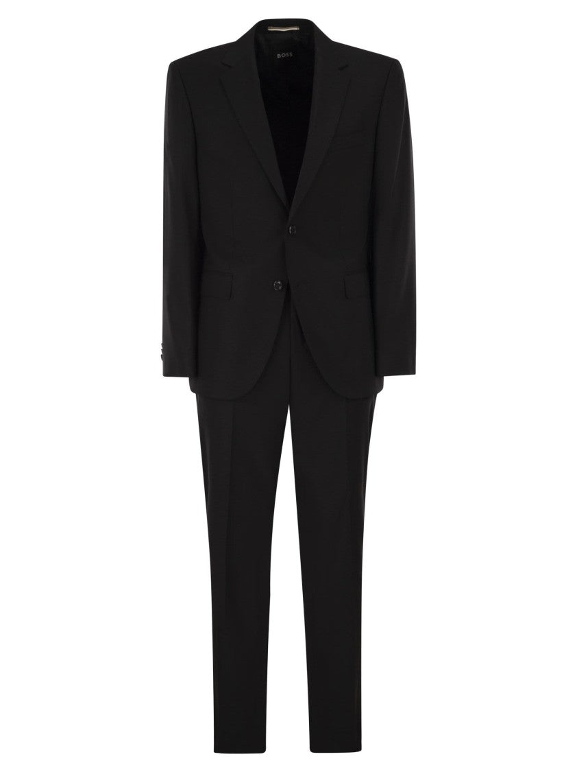 Boss Regular Fit Suit In Wool And Elastane Blend
