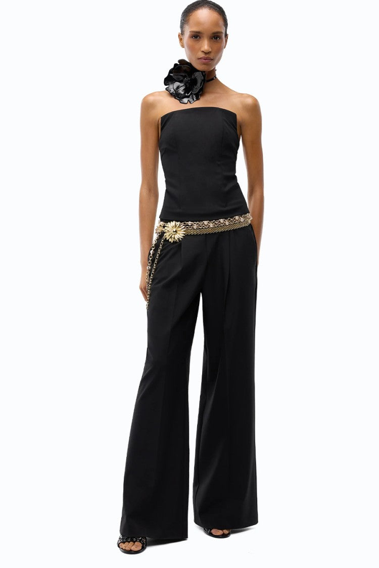 Pinko Black Polyester-Viscose Blend Strapless Jumpsuit
