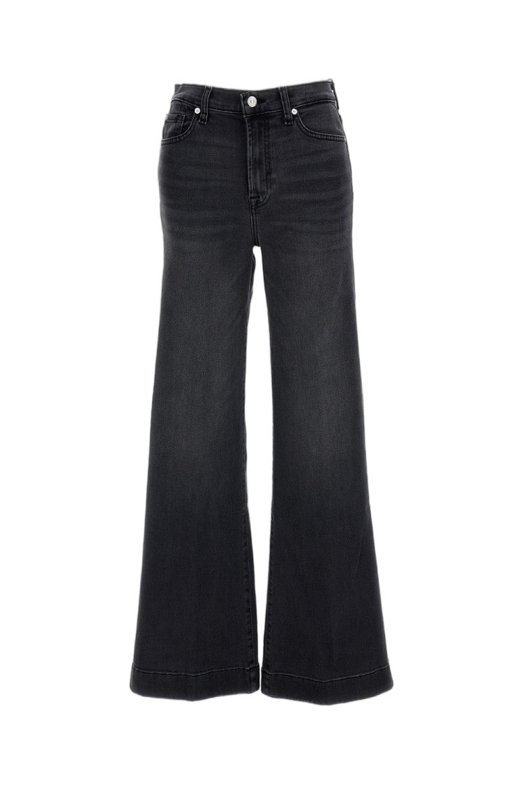 7 For All Mankind Washed Black Stretch Denim Modern Dojo Flared Jeans