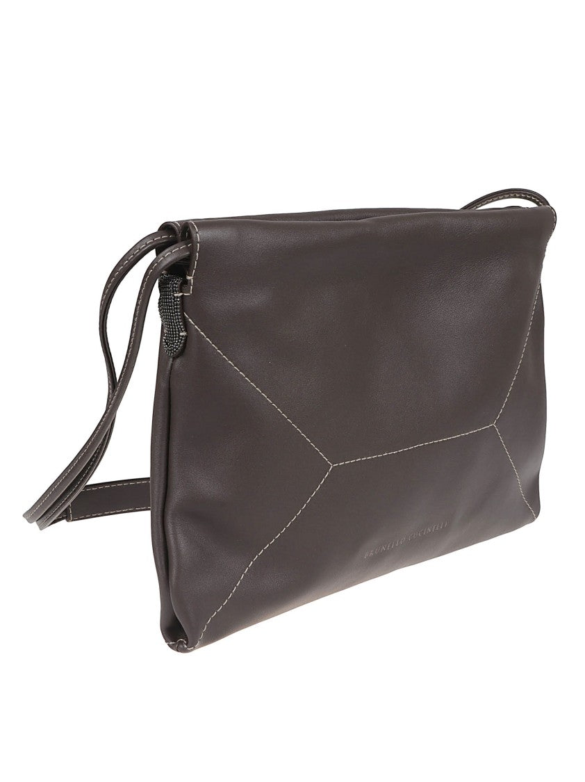 Brunello Cucinelli Mini Shoulder Bag In Smooth Brown Leather