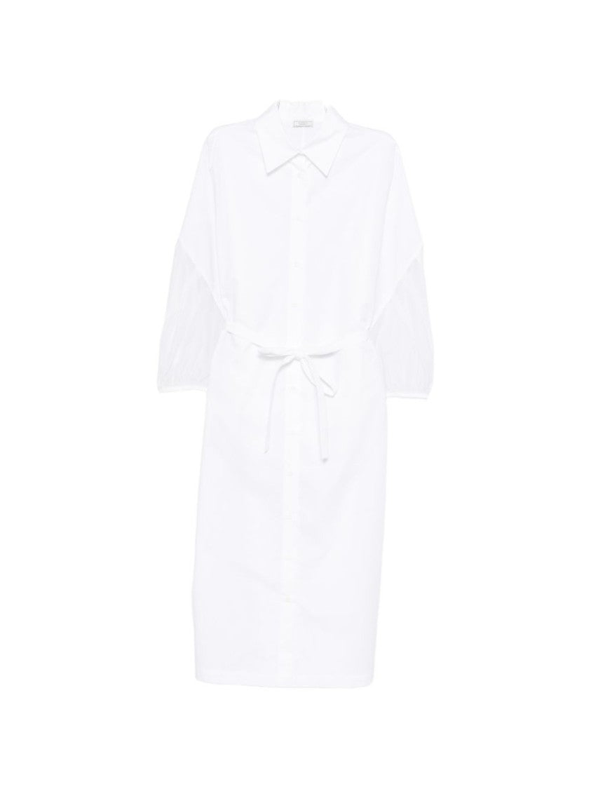 Peserico White Midi Dress With Balloon Sleeves And Classic Collar