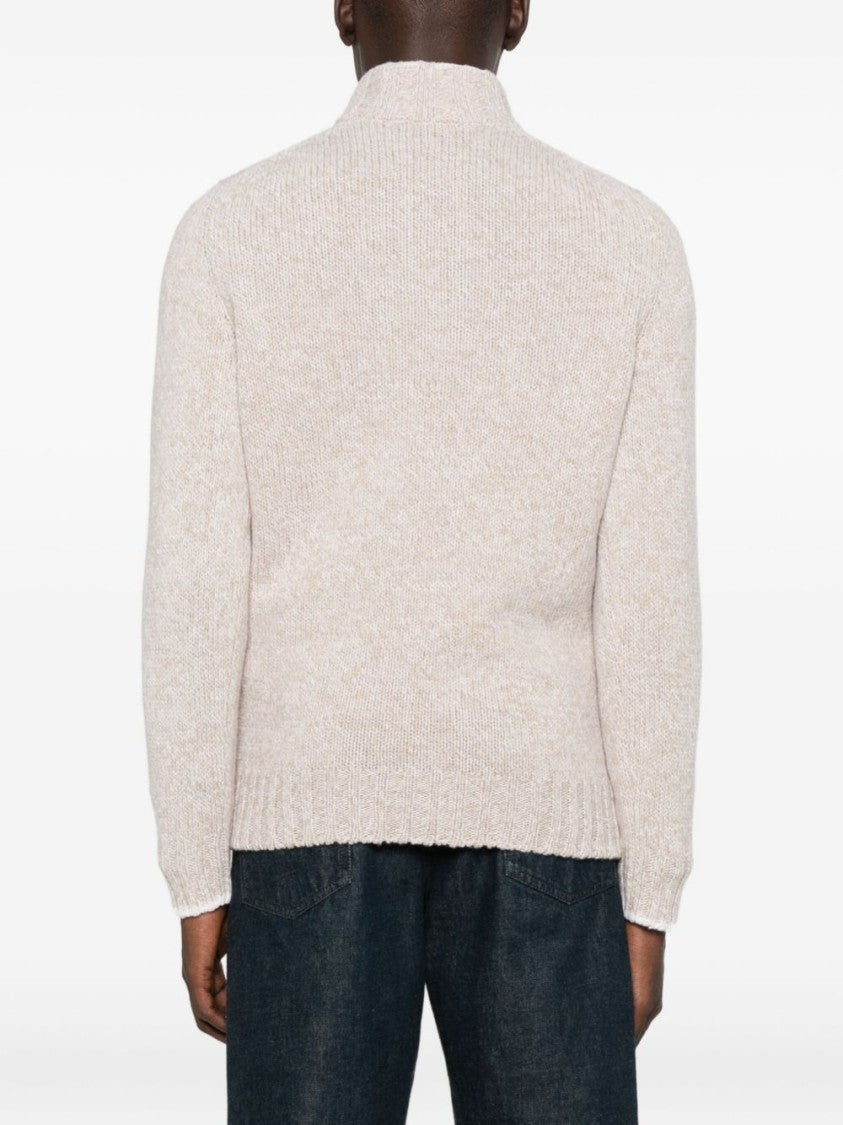 Vengera Beige Virgin Wool Sweater With High Collar