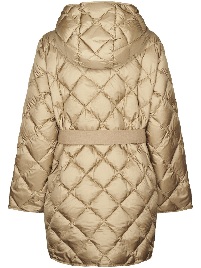Max Mara Padded Long Coat With Quilted Design And Adjustable Hood