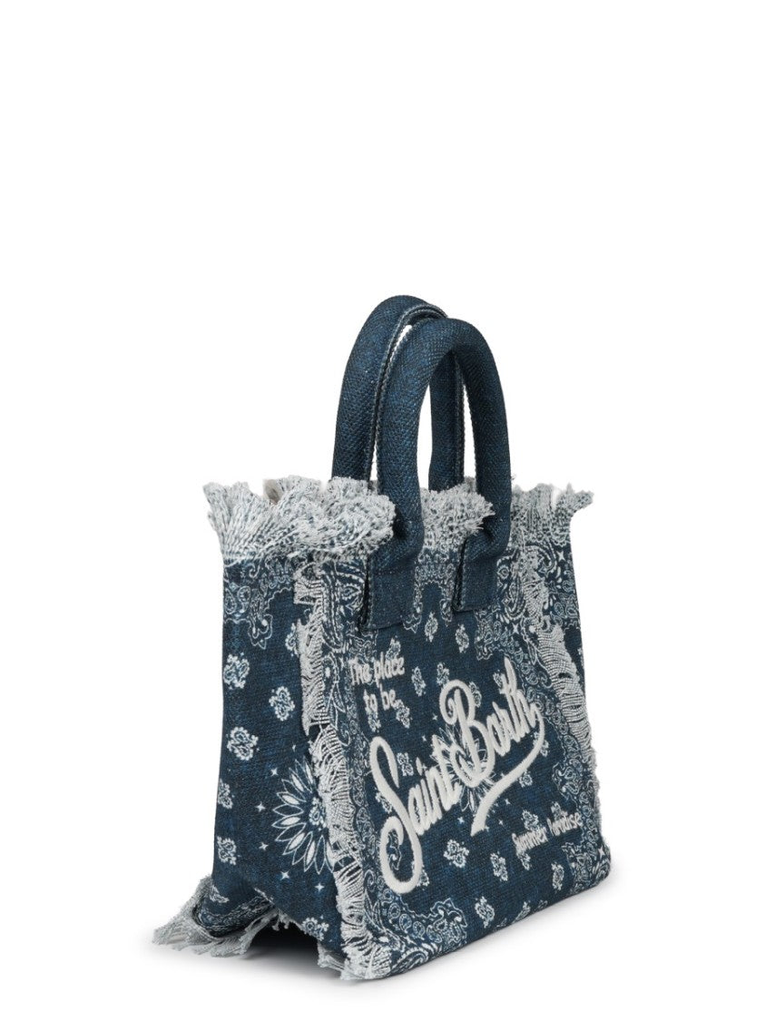 Mc2 Saint Barth Medium Cotton Tote Bag With Bandana Print And Frayed Edges