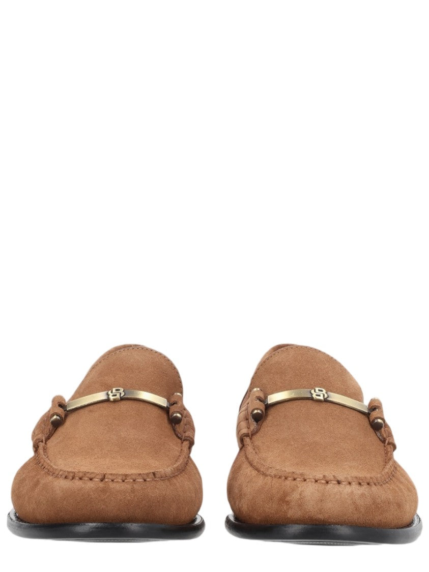Boss Brown Suede Gold-Tone Bar Loafers