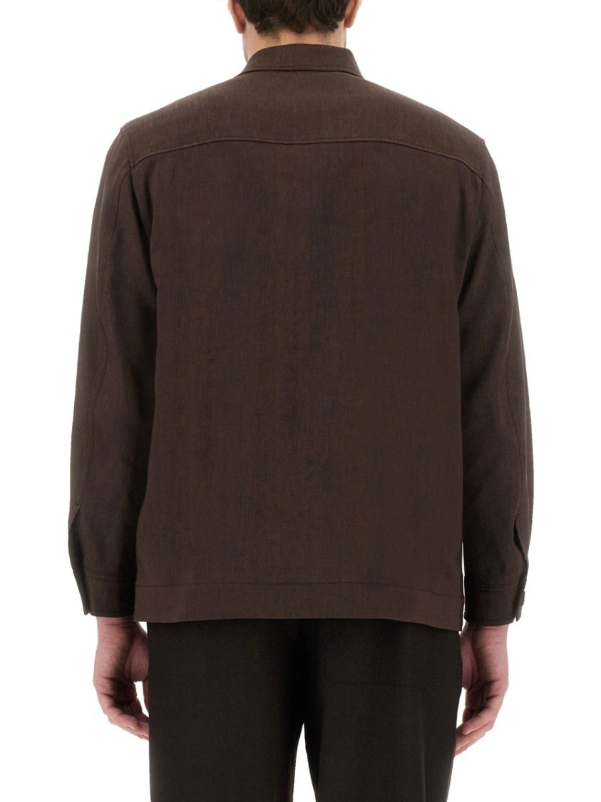 Boss Camel Textured Brown Button-Up Jacket With Classic Collar