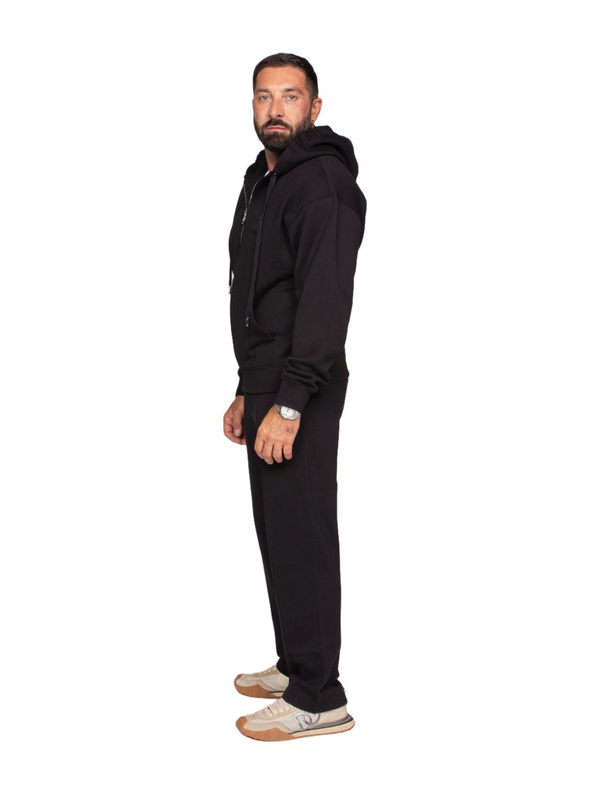 Dolce & Gabbana Black Zip-Up Hoodie With Drawstring Hood And Ribbed Details