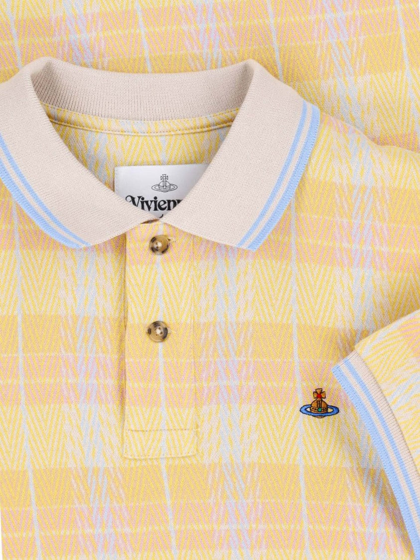 Vivienne Westwood Yellow And Light Blue Plaid Pattern Cropped Polo Shirt