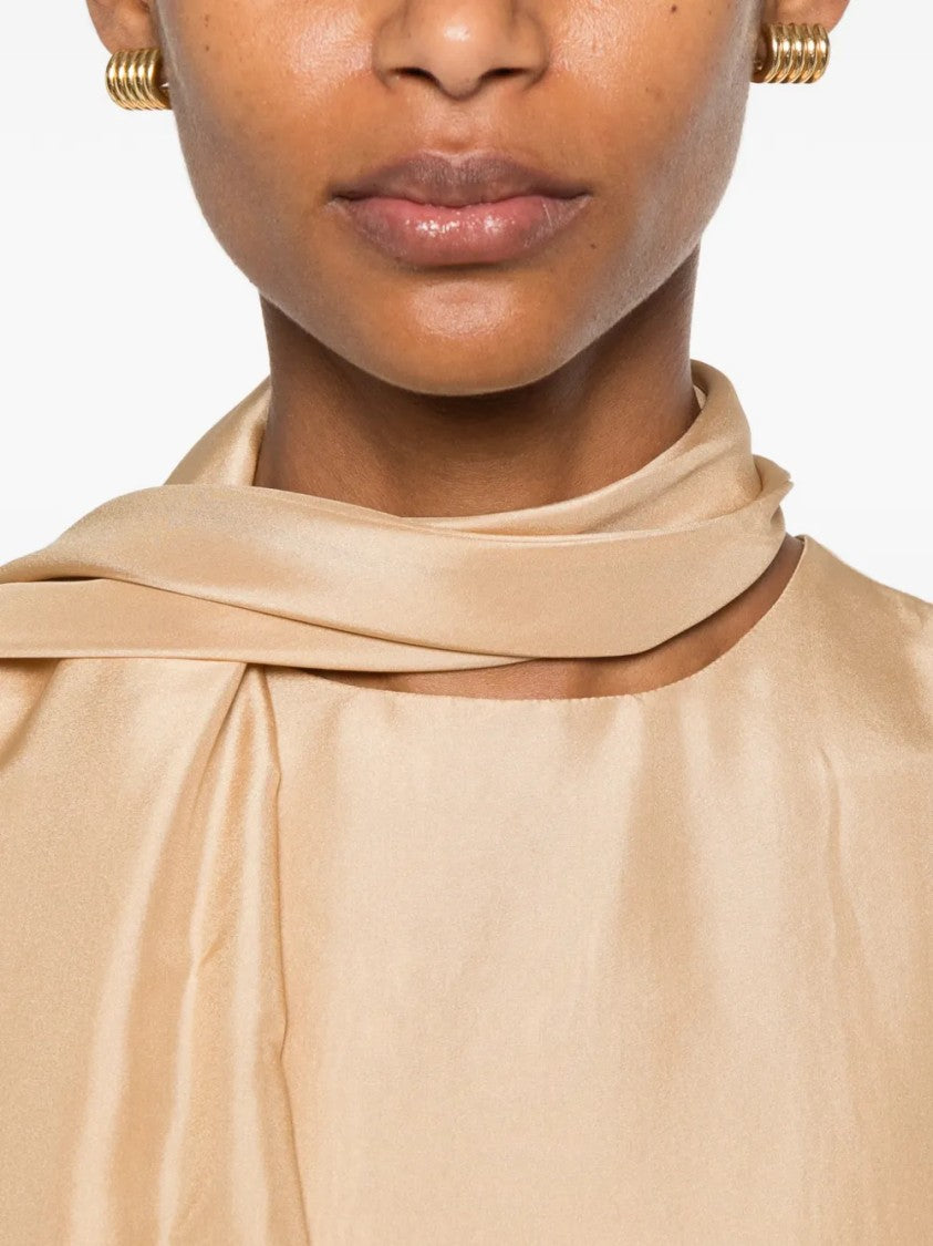 Alberta Ferretti Asymmetrical Satin Top With Draped Cowl Neckline